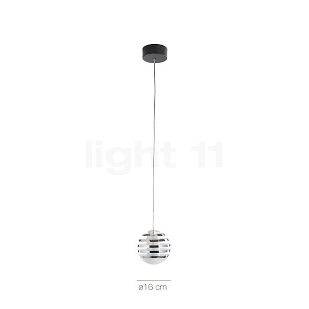 Dimensions du luminaire Tecnolumen Bulo Suspension LED blanc en détail - hauteur, largeur, profondeur et diamètre de chaque composant.
