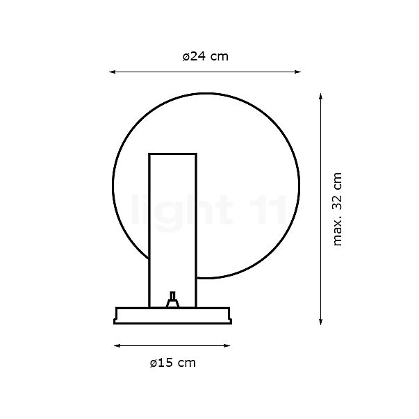 Tecnolumen De Stijl 36, lámpara de sobremesa latón pulido - alzado con dimensiones