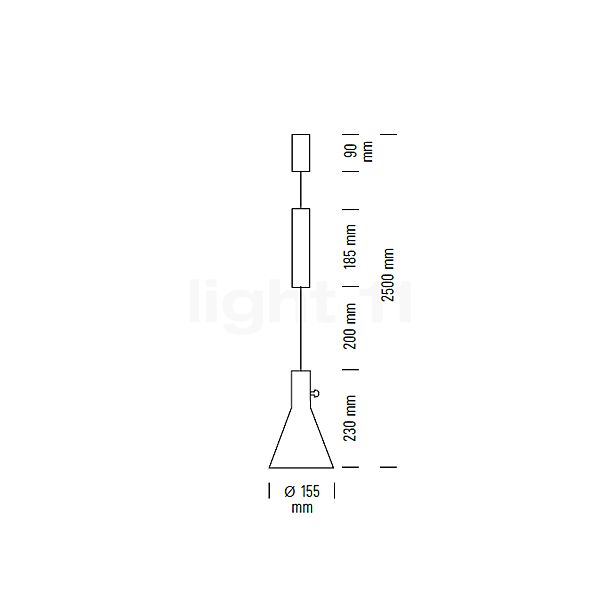Tecnolumen Eleu, lámpara de suspensión LED blanco - alzado con dimensiones