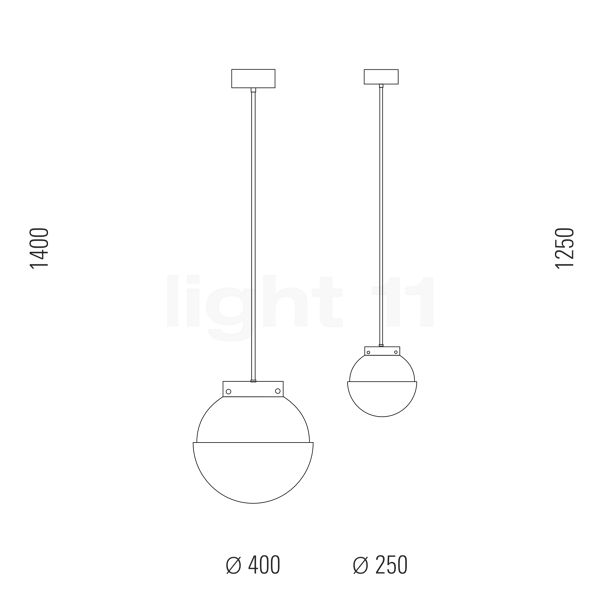 Tecnolumen HMB29, lámpara de suspensión ø25 cm - alzado con dimensiones