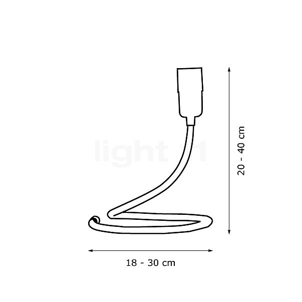 Tecnolumen Lightworm, lámpara de sobremesa negro - alzado con dimensiones