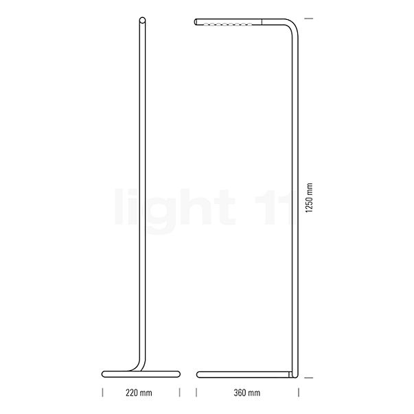 Tecnolumen Lum 125, lámpara de pie LED cromo - alzado con dimensiones