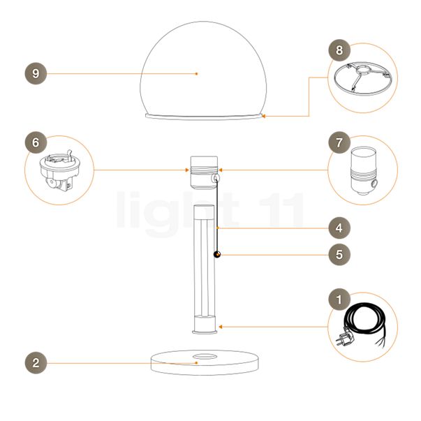 Tecnolumen Reserveonderdelen voor Wagenfeld WG 25 GL Tafellamp