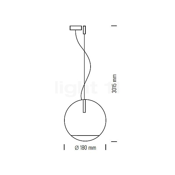 Tecnolumen Trabant, lámpara de suspensión lente translúcido - altura ajustable - 18 cm - alzado con dimensiones