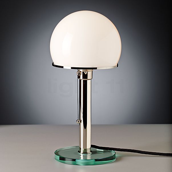 Tecnolumen Wagenfeld WG 25 GL, lámpara de sobremesa cuerpo niquelado/pie vidrio