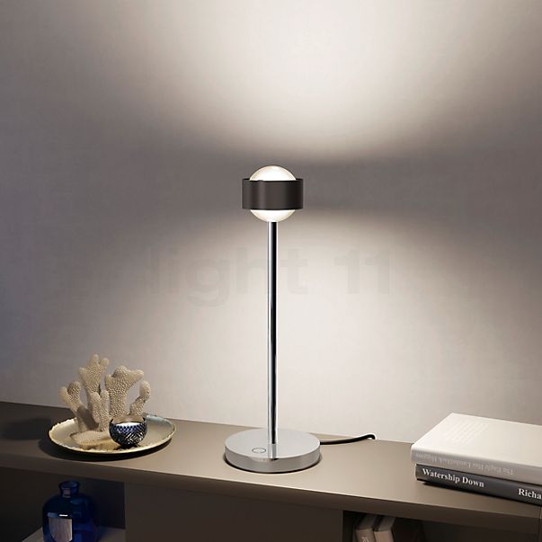 Top Light Puk! 80 Eye Avantgarde, lámpara de sobremesa LED negro-madera/cromo - lente mate