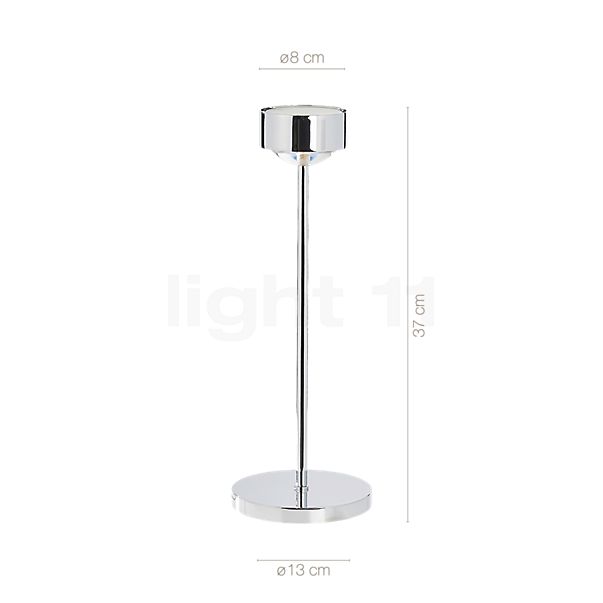 Die Abmessungen der Top Light Puk Eye Table 37 cm im Detail: Höhe, Breite, Tiefe und Durchmesser der einzelnen Bestandteile.