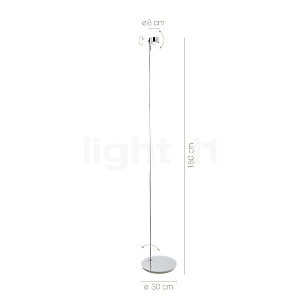 Målene for Top Light Puk Floor Maxi Single: De enkelte komponenters højde, bredde, dybde og diameter.