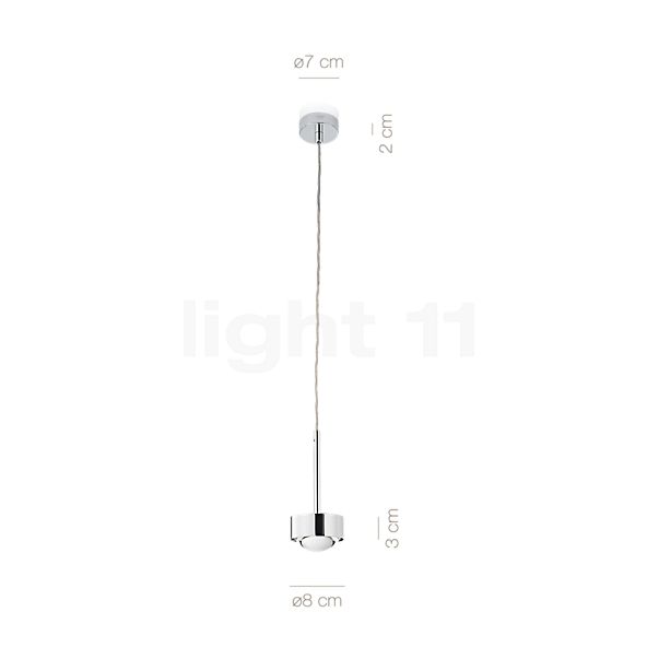 Measurements of the Top Light Puk Long One in detail: height, width, depth and diameter of the individual parts.