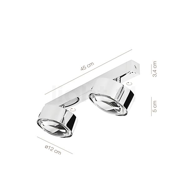 Measurements of the Top Light Puk Maxx Choice Move 45 cm Wall-/Ceiling Light chrome matt/lens matt in detail: height, width, depth and diameter of the individual parts.