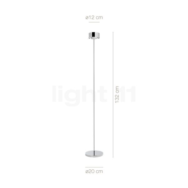 Dimensions du luminaire Top Light Puk Maxx Eye Floor 132 cm en détail - hauteur, largeur, profondeur et diamètre de chaque composant.