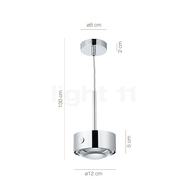 Measurements of the Top Light Puk Maxx Long One in detail: height, width, depth and diameter of the individual parts.