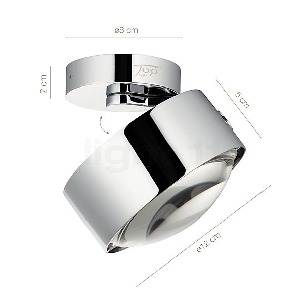 Measurements of the Top Light Puk Maxx Move LED black matt - Black Edition - lens matt in detail: height, width, depth and diameter of the individual parts.