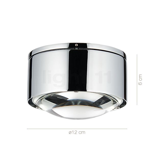 Die Abmessungen der Top Light Puk Maxx One 2 LED im Detail: Höhe, Breite, Tiefe und Durchmesser der einzelnen Bestandteile.