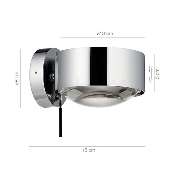 Dimensions du luminaire Top Light Puk Maxx Wall + en détail - hauteur, largeur, profondeur et diamètre de chaque composant.