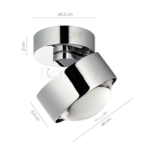 Dimensions du luminaire Top Light Puk Move en détail - hauteur, largeur, profondeur et diamètre de chaque composant.