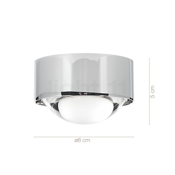 Dimensions du luminaire Top Light Puk One en détail - hauteur, largeur, profondeur et diamètre de chaque composant.