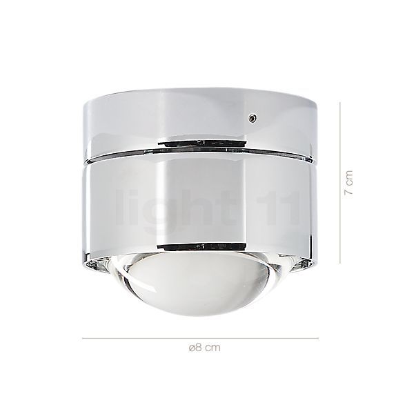 Dimensions du luminaire Top Light Puk Plus en détail - hauteur, largeur, profondeur et diamètre de chaque composant.
