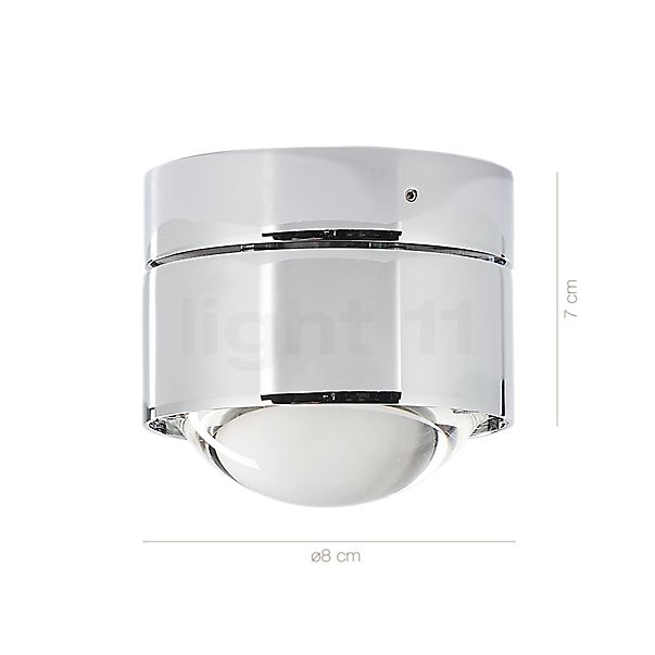 Målene for Top Light Puk Plus LED hvid mat - linse klar: De enkelte komponenters højde, bredde, dybde og diameter.