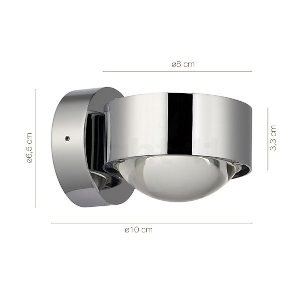 Dimensions du luminaire Top Light Puk Wall en détail - hauteur, largeur, profondeur et diamètre de chaque composant.