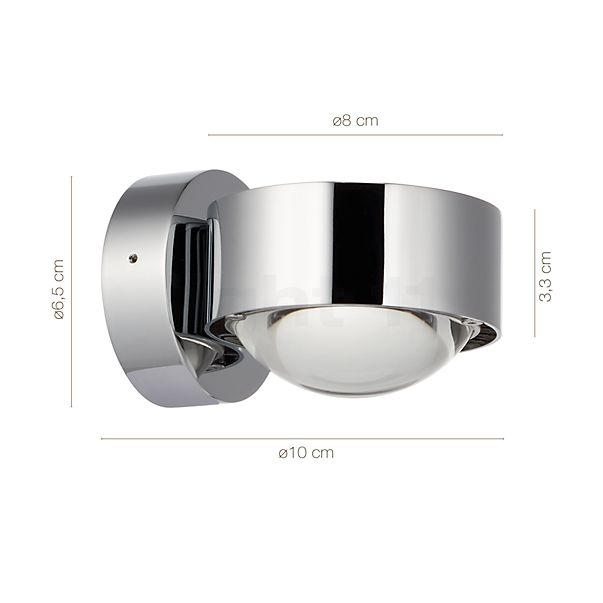 Measurements of the Top Light Puk Wall LED in detail: height, width, depth and diameter of the individual parts.