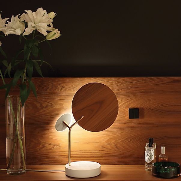 Tunto Ballon Lampe de table LED marbre blanc/chêne - Casambi