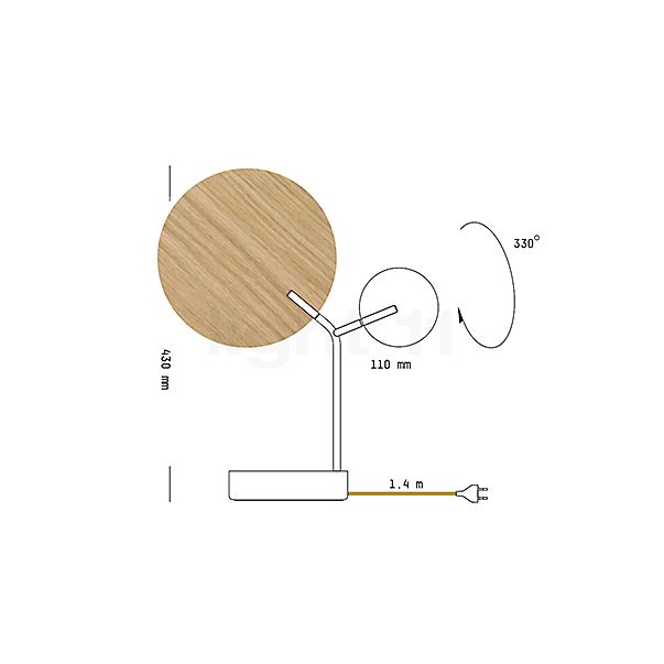 Tunto Ballon Tafellamp LED marmer wit/eikenhout - Casambi schets