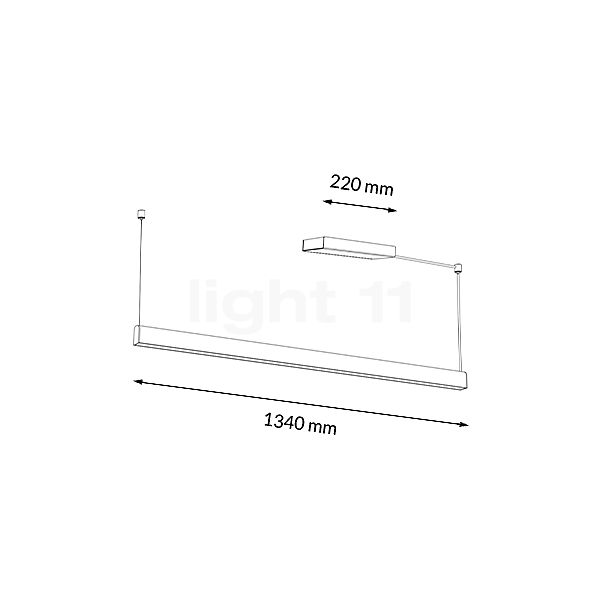 Tunto Curve, lámpara de suspensión LED roble/negro - 134 cm - Dali - alzado con dimensiones