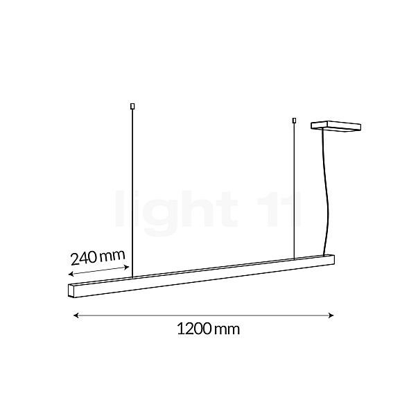 Tunto LED28, lámpara de suspensión LED roble - 120 cm - Dali - alzado con dimensiones