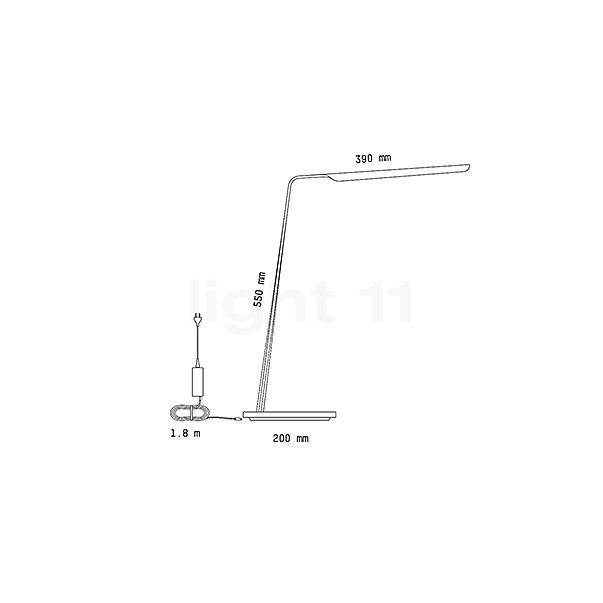 Tunto Swan Lampe de table LED chêne - avec station de recharge QI - vue en coupe