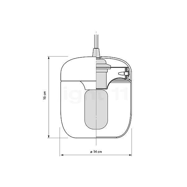Umage Acorn Cannonball, lámpara de suspensión con 2 focos en blanco acero inoxidable - alzado con dimensiones
