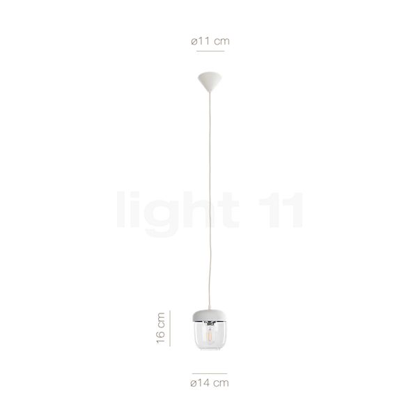 De afmetingen van de Umage Acorn Hanglamp koper, kabel wit in detail: hoogte, breedte, diepte en diameter van de afzonderlijke onderdelen.