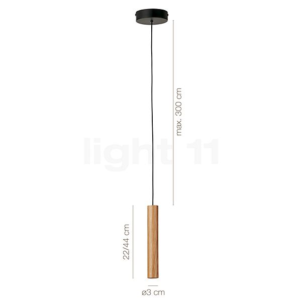 Målene for Umage Chimes Pendel LED eg, 22 cm: De enkelte komponenters højde, bredde, dybde og diameter.