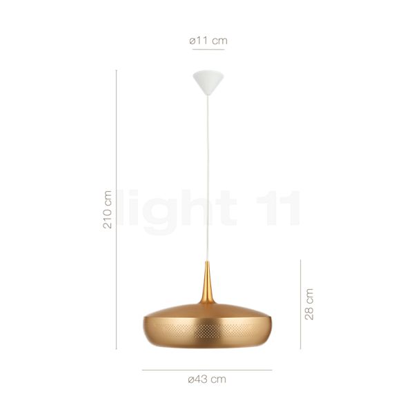 De afmetingen van de Umage Clava Dine Hanglamp in detail: hoogte, breedte, diepte en diameter van de afzonderlijke onderdelen.