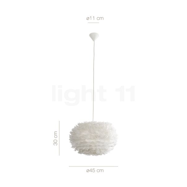 De afmetingen van de Umage Eos Hanglamp lampenkap wit/kabel wit - ø45 cm in detail: hoogte, breedte, diepte en diameter van de afzonderlijke onderdelen.