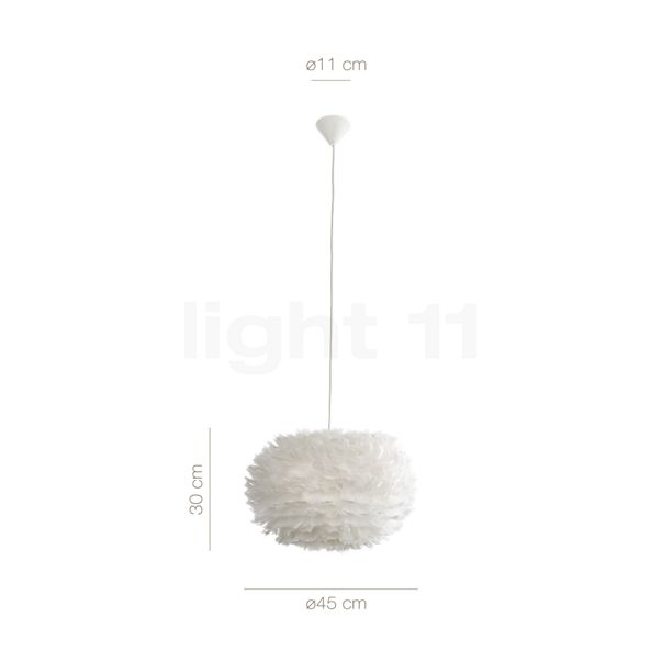 Measurements of the Umage Eos Pendant Light shade white/cable white - ø45 cm in detail: height, width, depth and diameter of the individual parts.