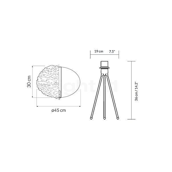 Umage Eos Santé Lampe de table châssis laiton/abat-jour gris - ø45 cm - vue en coupe