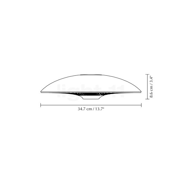 Umage Manta Ray, lámpara de sobremesa blanco/latón - alzado con dimensiones