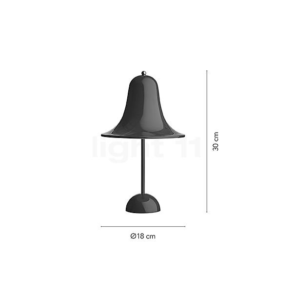Verpan Pantop, lámpara recargable LED celeste - alzado con dimensiones
