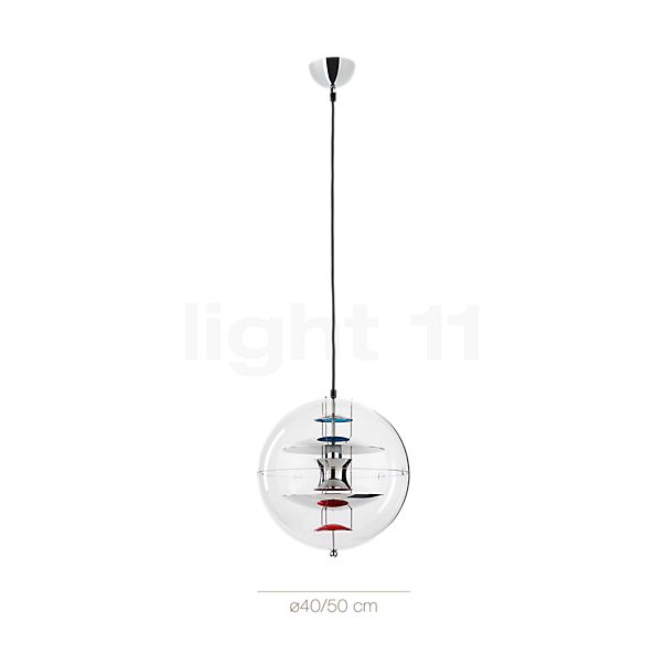 Measurements of the Verpan VP Globe Pendant light ø40 cm in detail: height, width, depth and diameter of the individual parts.