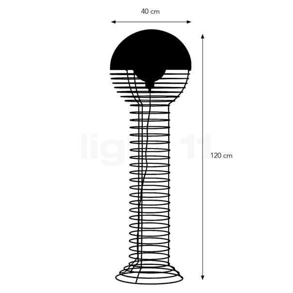 Verpan Wire, lámpara de pie blanco - alzado con dimensiones