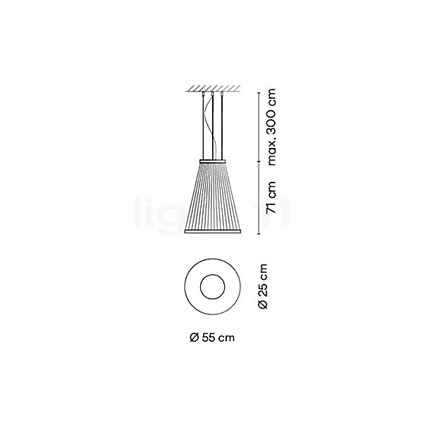 Vibia Array, lámpara de suspensión LED cónico beis - Dali - alzado con dimensiones