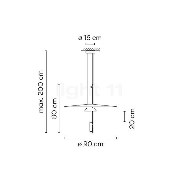 Vibia Flamingo 1527, lámpara de suspensión LED blanco - Casambi - alzado con dimensiones