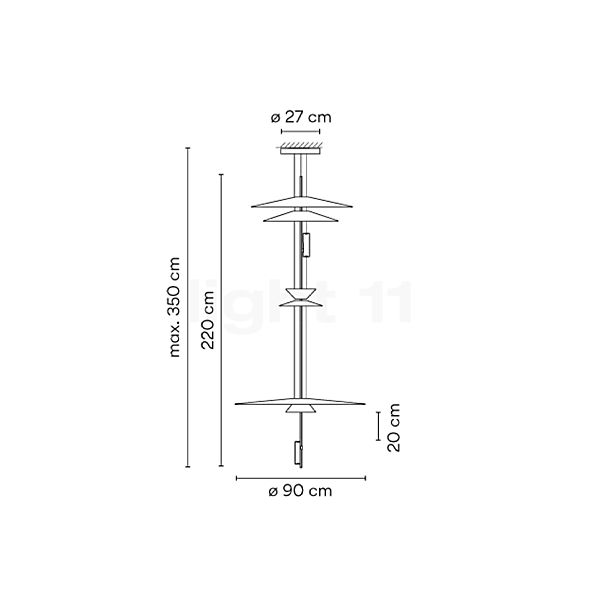 Vibia Flamingo 1570, lámpara de suspensión LED grafito - casambi - alzado con dimensiones