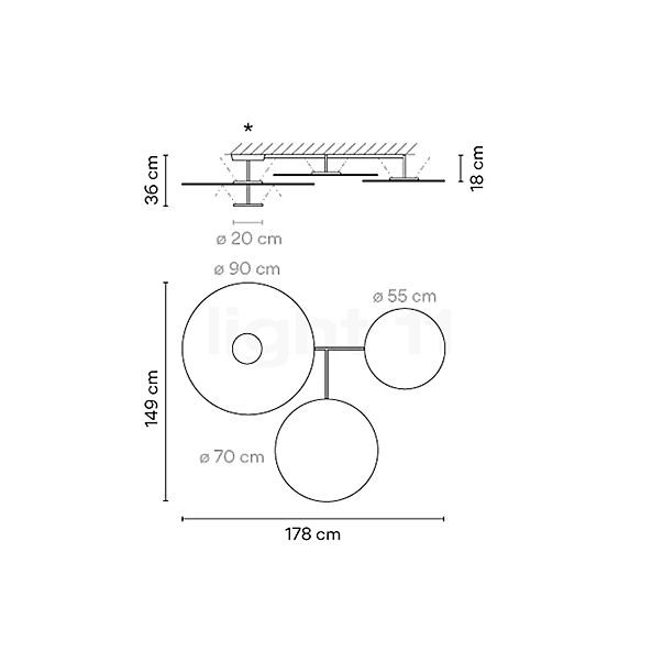 Vibia Flat Loftlampe LED 3-flammer hvid - 178 cm - casambi skitse