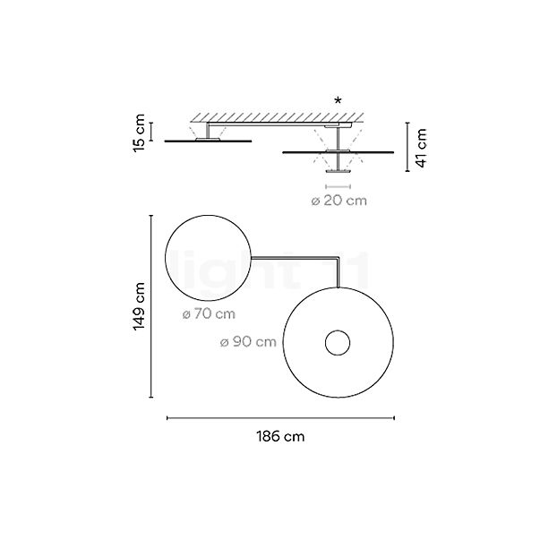 Vibia Flat Plafonnier LED 2 foyers blanc - 186 cm - casambi - vue en coupe