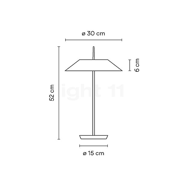 Vibia Mayfair 5500/5505, lámpara de sobremesa LED dorado - alzado con dimensiones