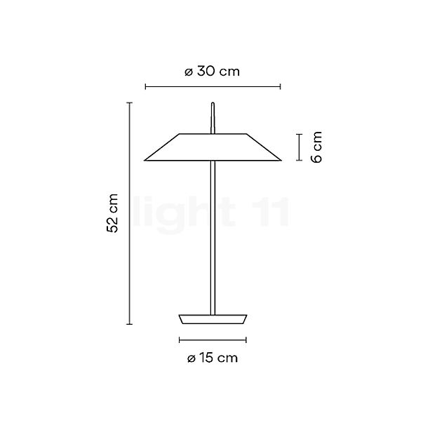 Vibia Mayfair 5500/5505, lámpara de sobremesa LED grafito/naranja - alzado con dimensiones