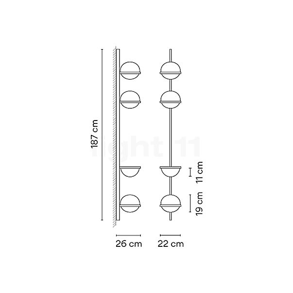 Vibia Palma Applique LED vertical - 3 foyers blanc - Dali - vue en coupe