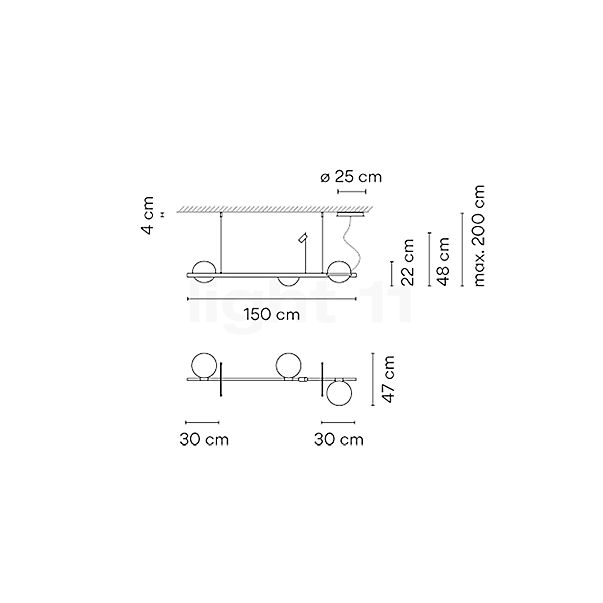 Vibia Palma Hanglamp LED lineair - 3-lichts wit - Casambi schets